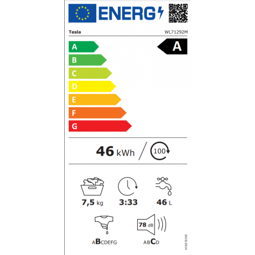 Tesla Πλυντήριο Ρούχων Άνω Φόρτωσης 7kg 1200 Στροφών WL71292M