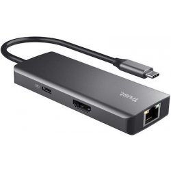 Trust USB 2.0 Hub 10 Θυρών με σύνδεση USB-A / Ethernet Ασημί