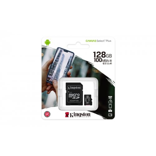 KINGSTON Memory Card MicroSD Canvas Select Plus SDCS2/128GB, Class 10, SD Adapter