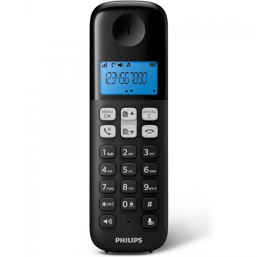 Philips D1612B/GRS Μαύρο (Ελληνικό Μενού) Διπλό ασύρματο τηλέφωνο ανοιχτή ακρόαση, φωτιζόμενη οθόνη και 50 μνήμες