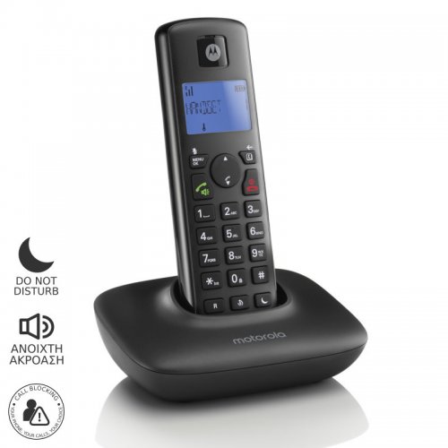 Motorola T401+ Black (Ελληνικό Μενού) Ασύρματο τηλέφωνο με φραγή αριθμών, ανοιχτή ακρόαση και Do Not Disturb