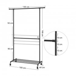 Μεταλλική Κρεμάστρα Ρούχων Δαπέδου 130 x 198 x 49 cm με Ρόδες Songmics HSR62BK