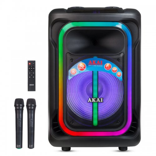 Akai ABTS-15 Pro Volcano Μαύρο φορητό Party speaker τρόλεϊ με Bluetooth, USB, SD, AUX, FM, LED, AWS με τηλεχειριστήριο, 2 ασ. μι